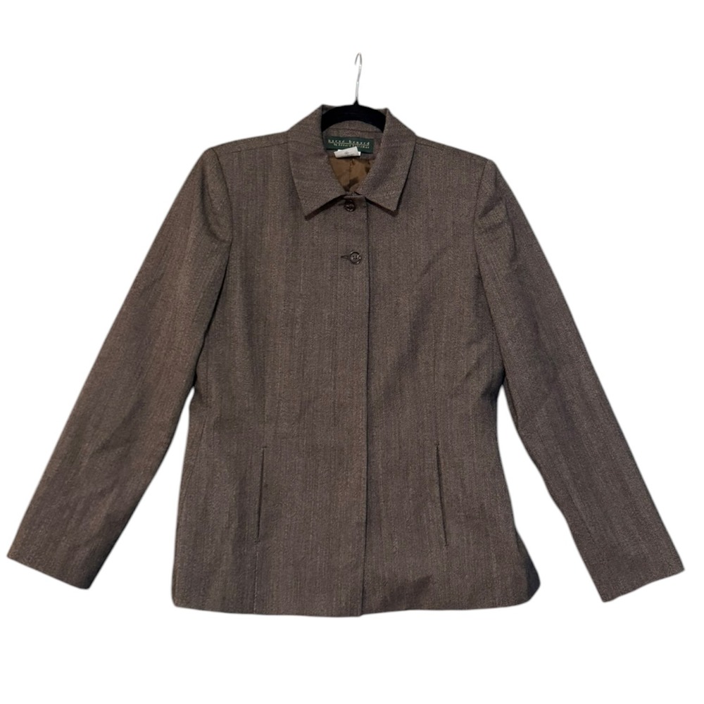 VTG Harve Benard Brown Herringbone 100% Wool Blazer Jacket Y2K Academia Sz 8 - Picture 1 of 7